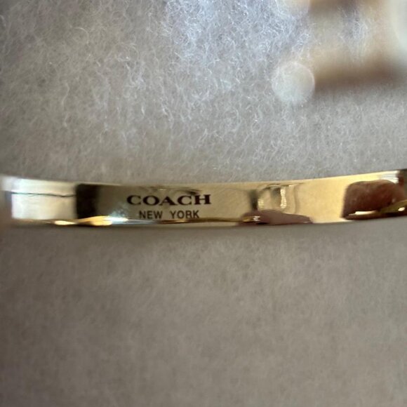 Coach Kissing C Hinged Bangle Bracelet Gold-Tone w/Cream Enamel, Crystal Accents - Picture 5 of 6